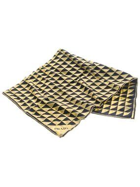 Prada Triangle Logo Print Silk Twill Scarf Black Gold